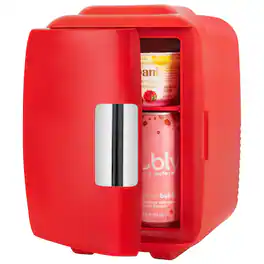 Sweet - 4L/6 Can Compact Refrigerator, Portable Mini Fridge for AC/DC Skincare Refrigerator for Bedroom Office Car Dorm - Red