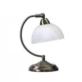 Hivvago - Small Bankers Lamp Desk Light Table Lamp with Marbleized White Glass Shade - Brushed Nicke, White