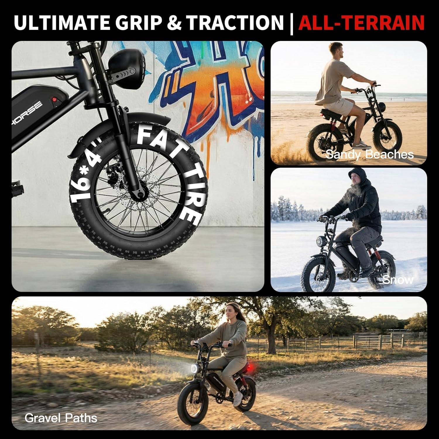 ULTIMATE GRIP & TRACTION | ALL-TERRAIN

FAT TIRE 16*4 191

Sandy Beaches

Snow

Gravel Paths