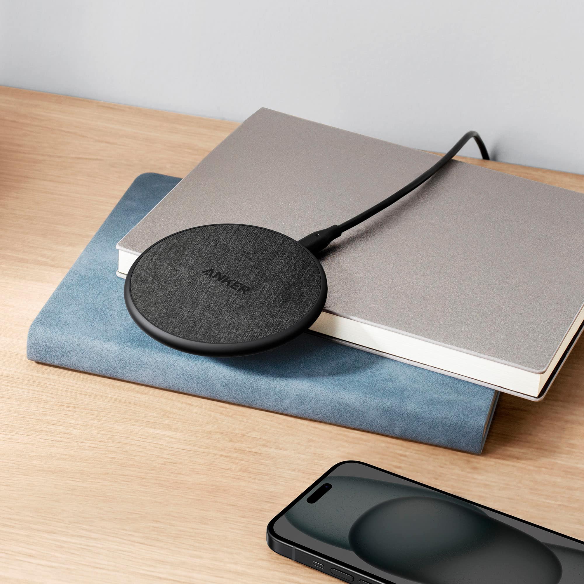 Alt View 3. Anker - 318 7.5W Wireless Charging Pad with Adapter for Qi Devices - Black+Gray.