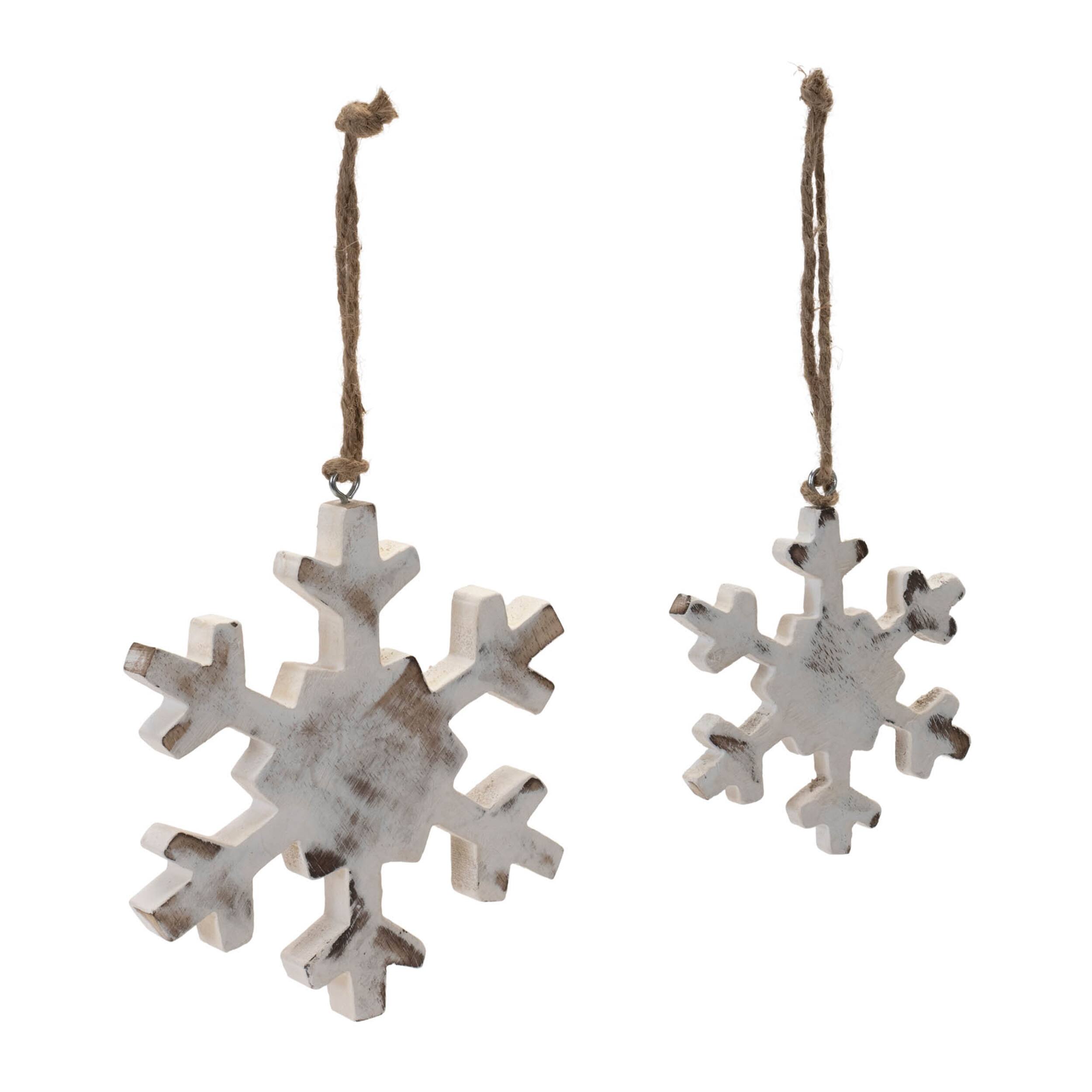 Angle. BreeBe - White Washed Wood Snowflake Ornament (Set of 12) - White.