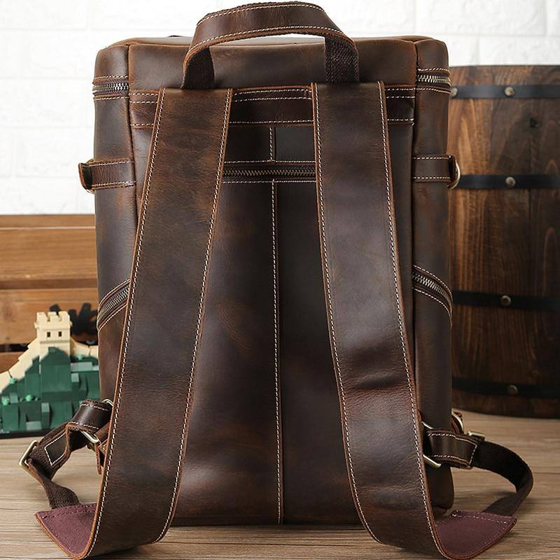 Alt View 1. Steel Horse Leather - The Raoul Backpack | Handmade Vintage Leather Backpack - Dark Brown.