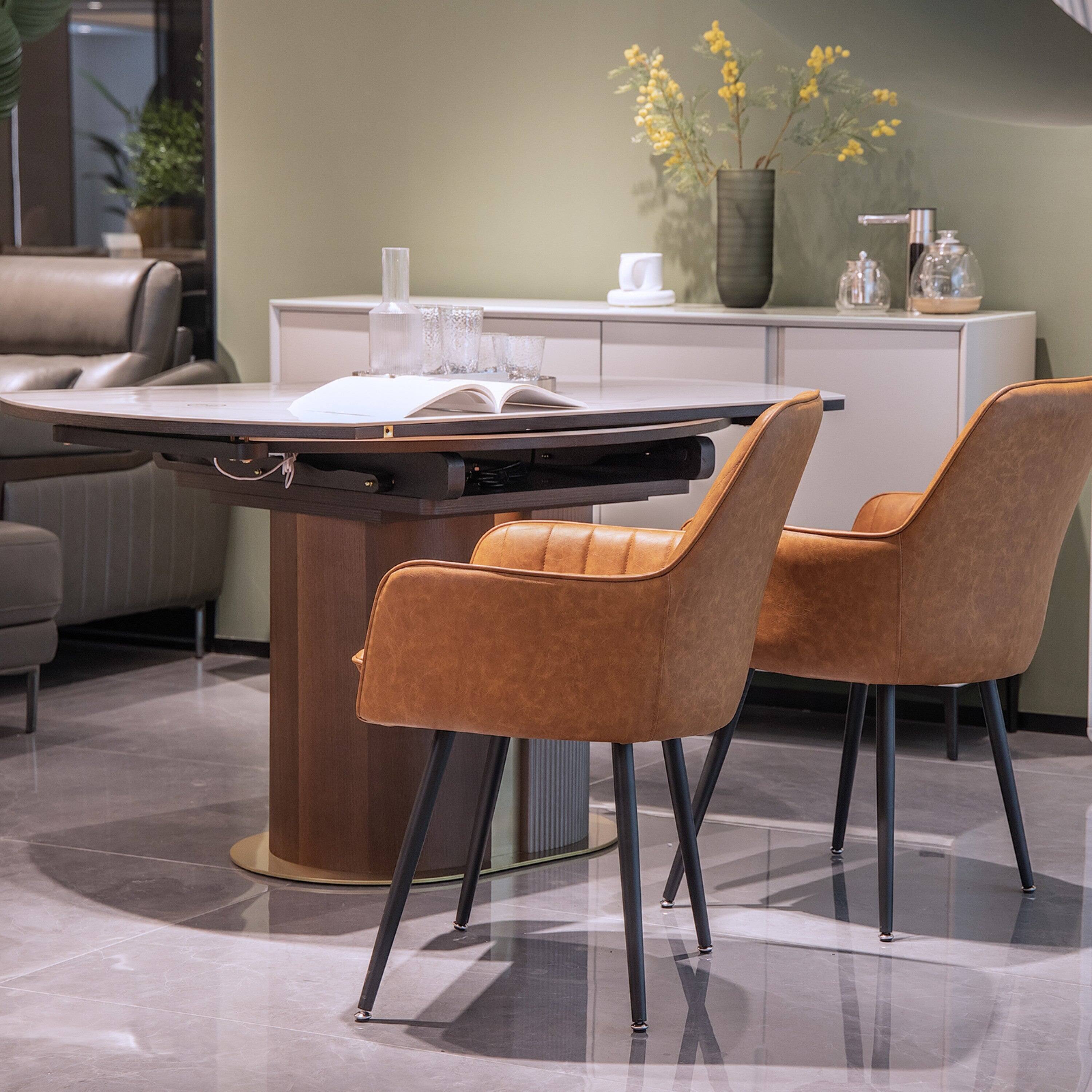 Alt View 3. Boyel Living - Velvet & Faux Leather Mid-Back Dining Chairs with Gold Plated Legs (Set of 2) Brown - Brown.