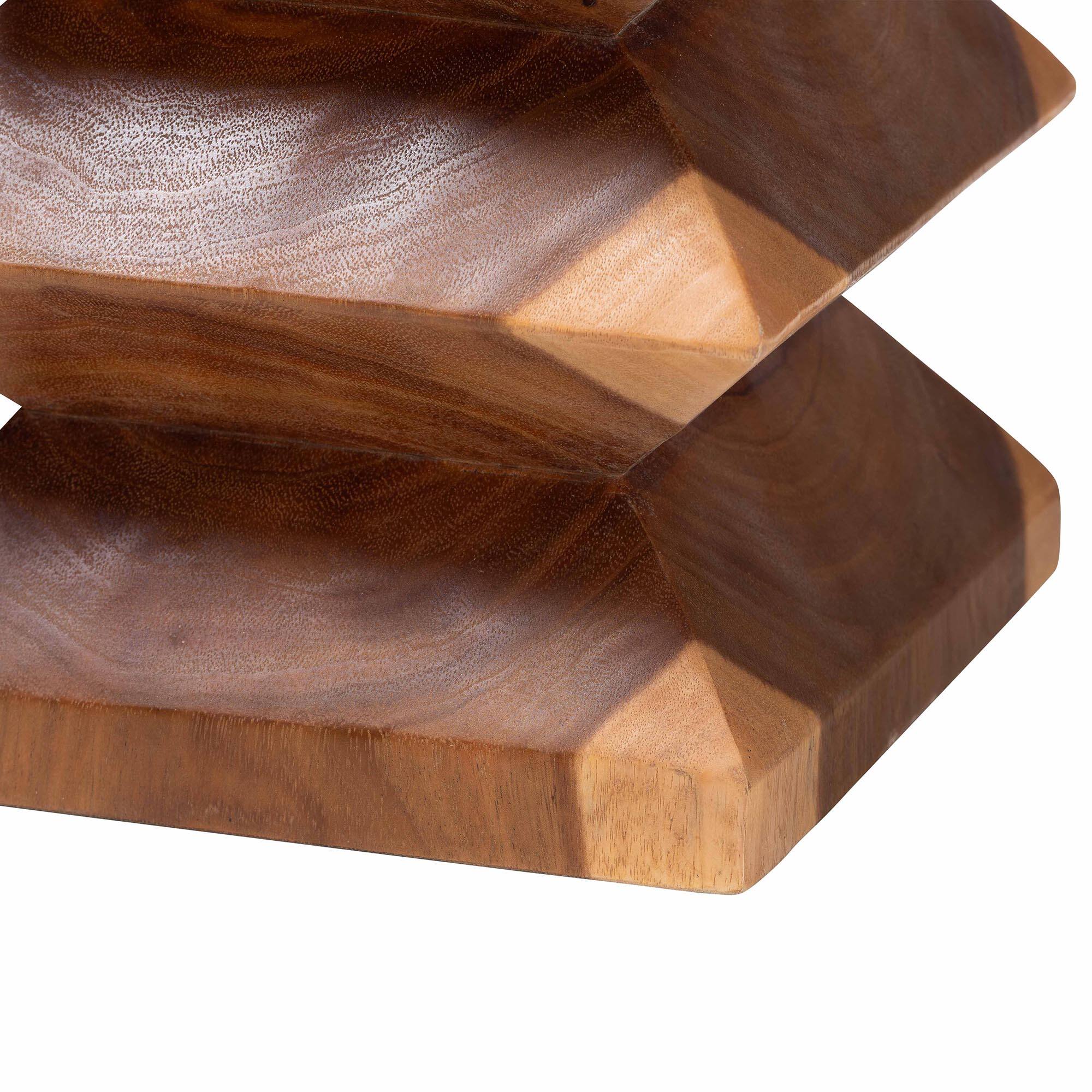 Back. bali & pari - Malati Solid Suar Wood Side Table - Hand-Carved Sculptural End Table with Zigzag Design, Modern Boho Style - Natural Brown.