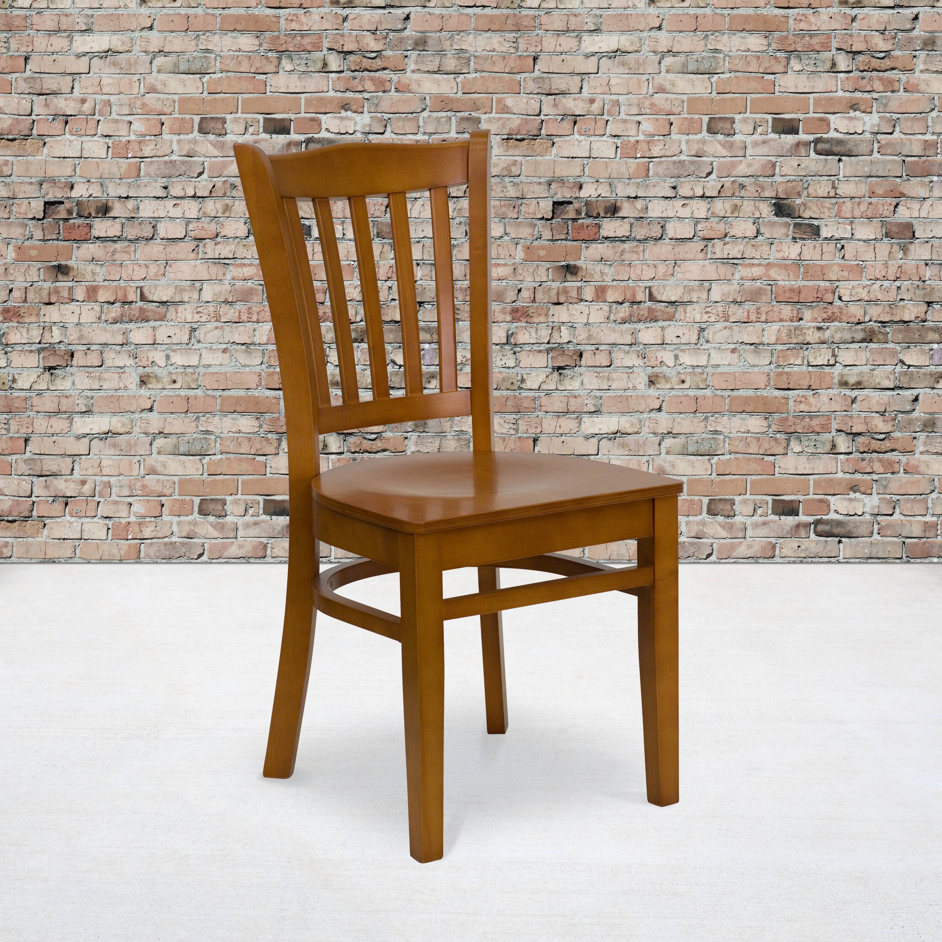 Alt View 1. Emma + Oliver - Vertical Slat Back Wooden Restaurant Dining Chair - Cherry Wood Seat/Cherry Wood Frame.