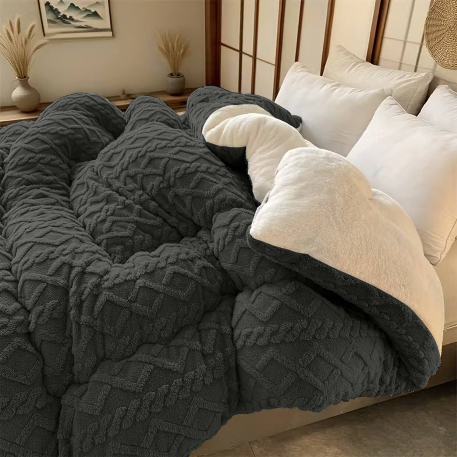 Angle. Shatex - warm and thick full 3 pieces comforter set extremely soft and comfortable - gray.