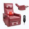 Front. Boyel Living - Red Faux Leather Heat Massage Manual Recliner Chair with Rocker and Swivel in Fabric for Living Room - Red.