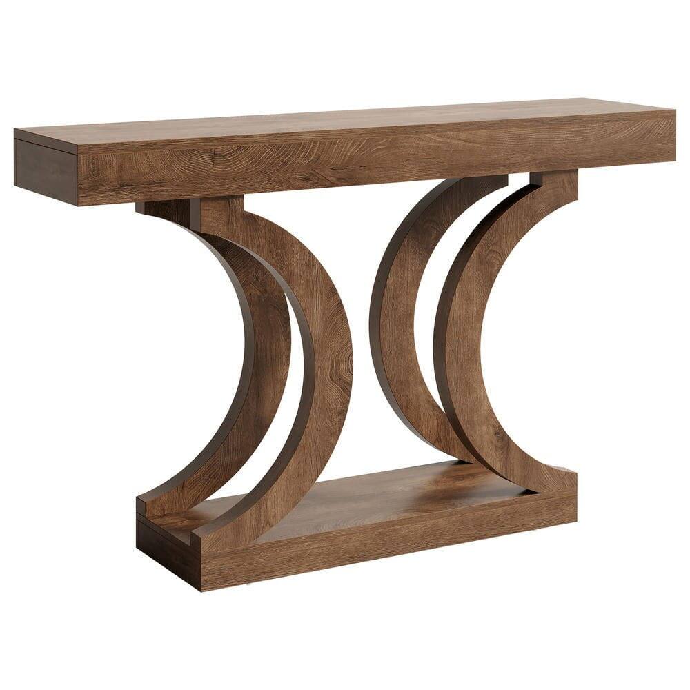 Alt View 1. Kadyn - 43.31-Inch Farmhouse Console Table with Curved Legs, Narrow Unique Sofa Table, Rustic Brown - Brown.