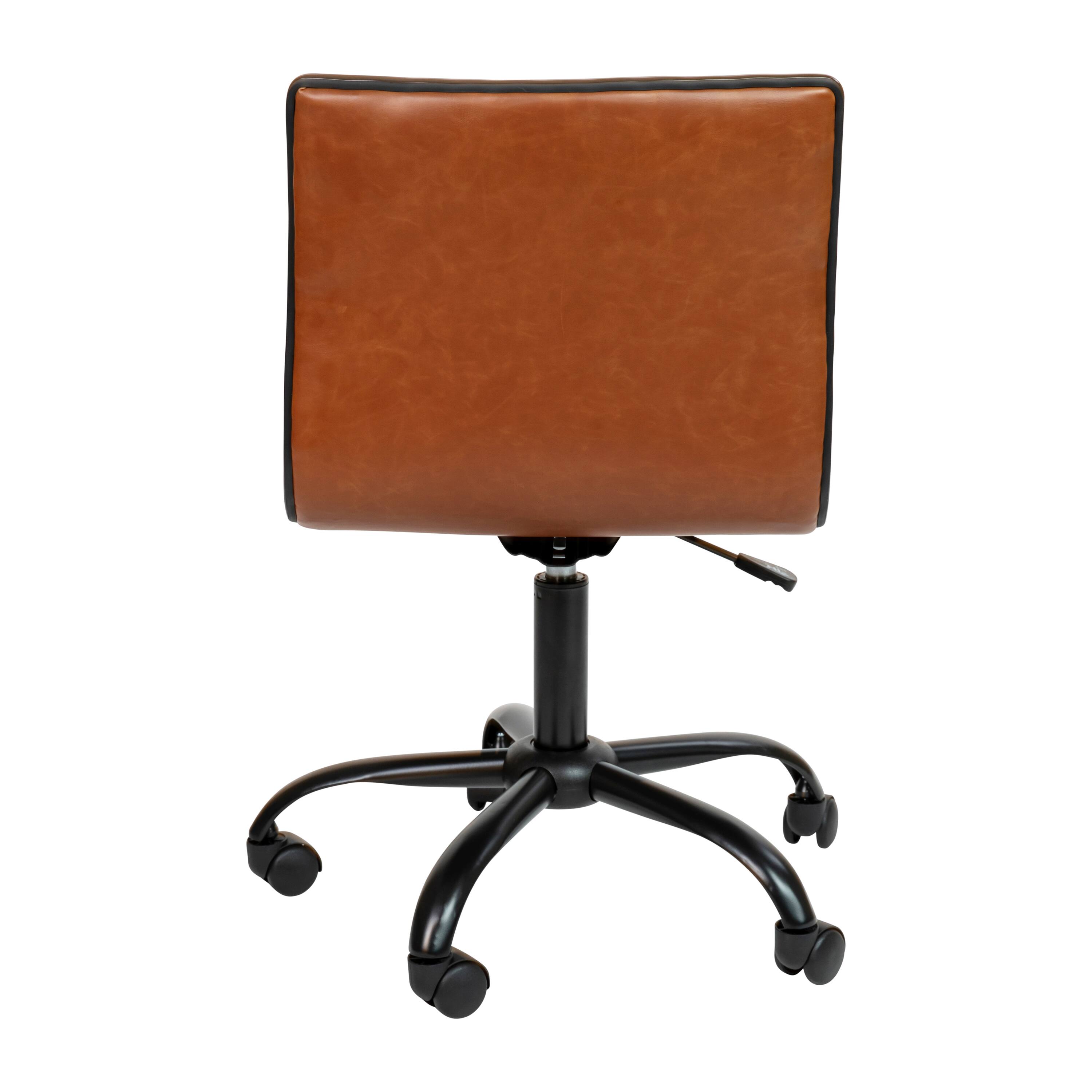 Alt View 5. Emma + Oliver - Low Back Designer Armless Ribbed Swivel Task Office Chair - Brown Vinyl/Black Frame.