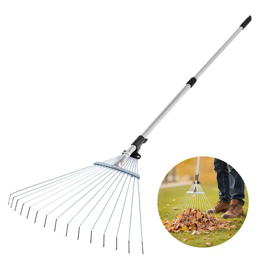VEVOR Adjustable Garden Rake with 15 Metal Tines, 7.5 22.4 Inch ...