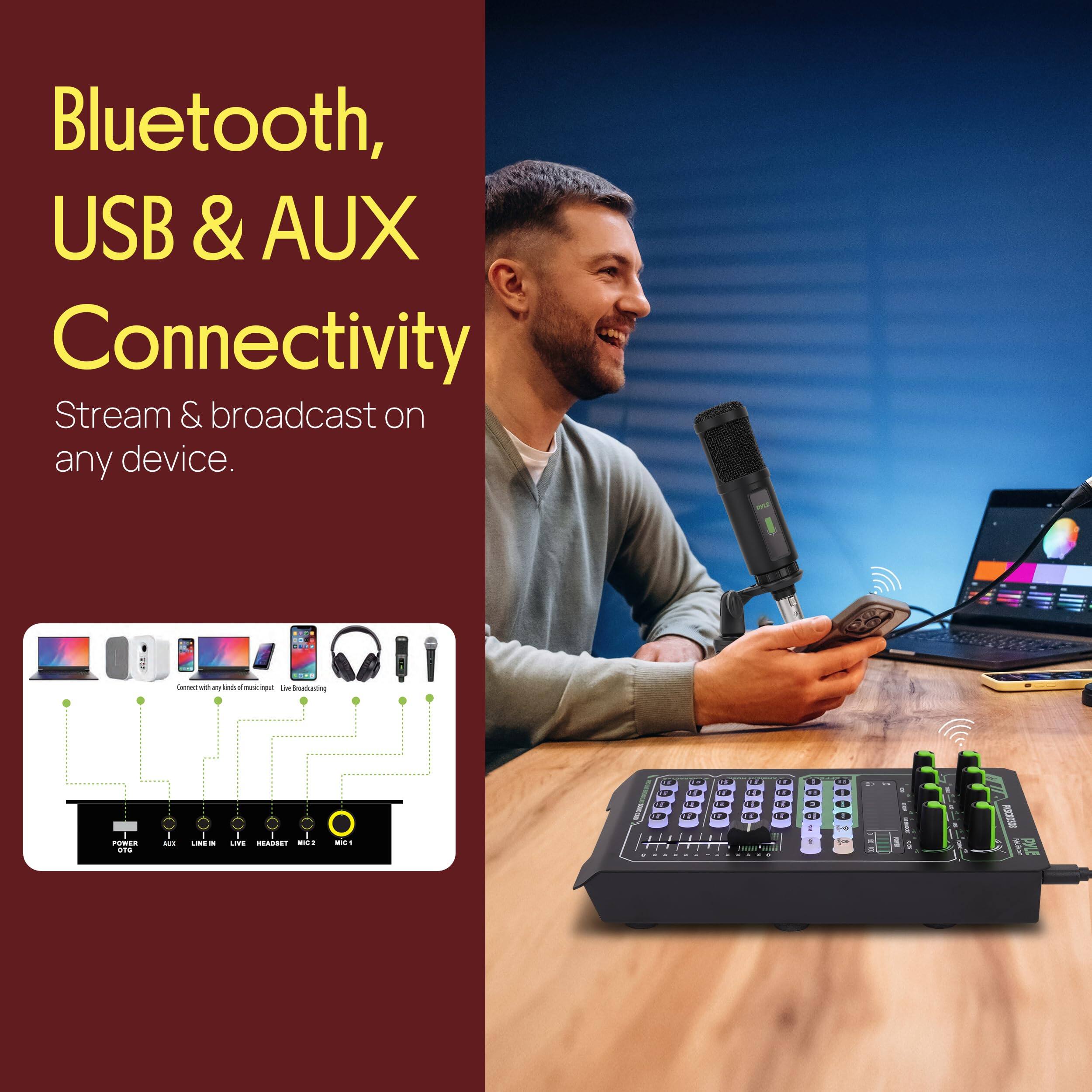 Bluetooth, USB & AUX Connectivity  
Stream & broadcast on any device.