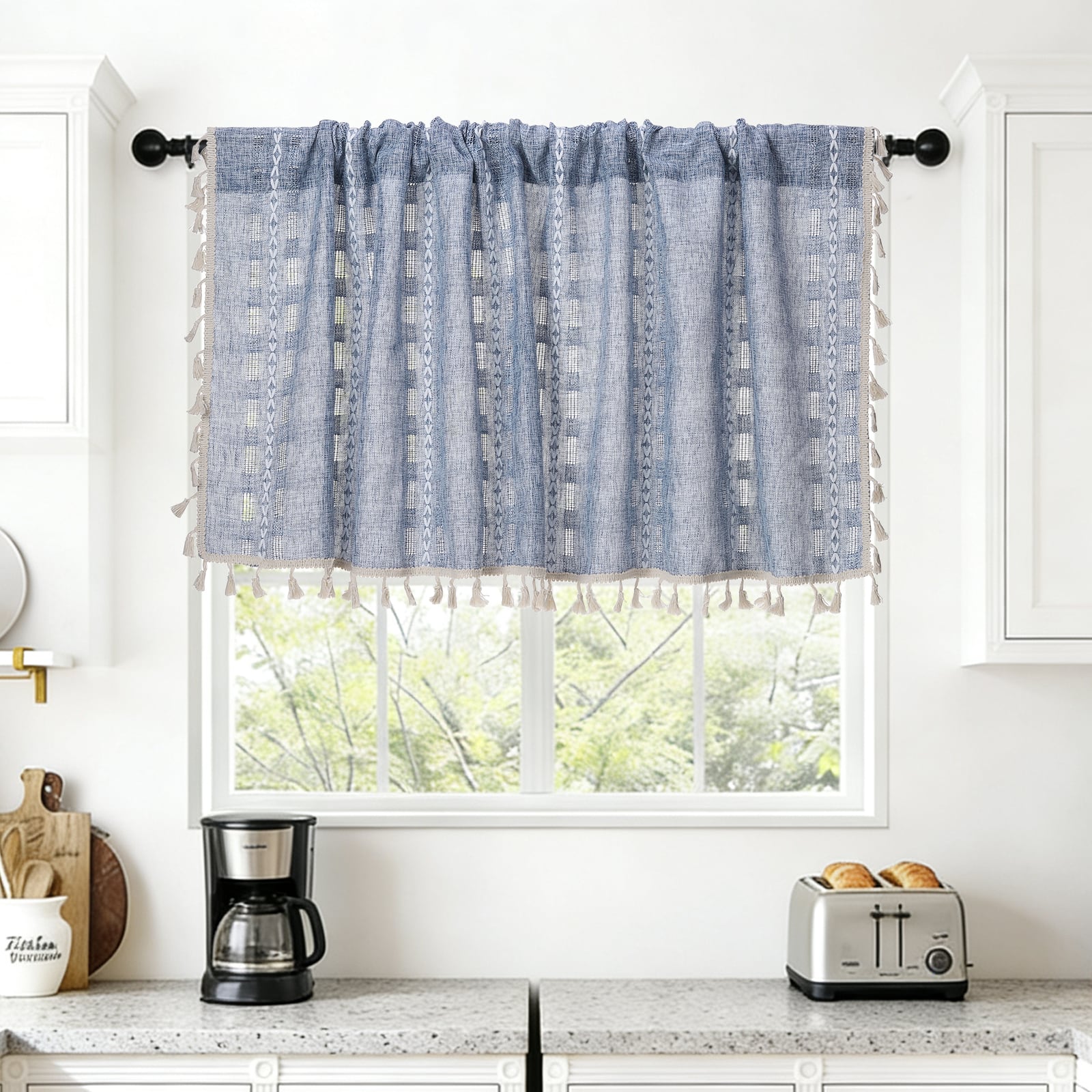 Unique Bargains - Curtain Valances, 18"x52" Semi Sheer Rod Pocket for Small Windows Living/Bed/Bath/Kitchen, Set of 1 Panel - Blue
