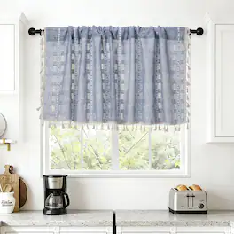 Unique Bargains - Curtain Valances, 18"x52" Semi Sheer Rod Pocket for Small Windows Living/Bed/Bath/Kitchen, Set of 1 Panel - Blue
