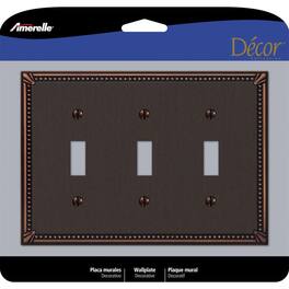 AMERELLE - Imperial Bead Aged 3 gang Die-Cast Metal Toggle Wall Plate 1 pk - Bronze