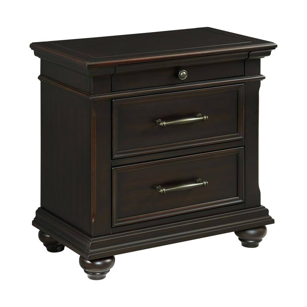Back. Picket House Furnishings - Brooks 3-Drawer Nightstand with USB Ports in Black - Black.