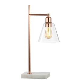 Jonathan Y - Lorena 22.25" Modern Glam Metal/Marble LED Table Lamp - Copper