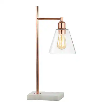 Front. Jonathan Y - Lorena 22.25" Modern Glam Metal/Marble LED Table Lamp, Copper - Copper.