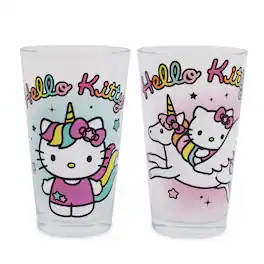 Silver Buffalo - Sanrio Hello Kitty Unicorn 16-Ounce Pint Glasses | Set of 2 - Clear