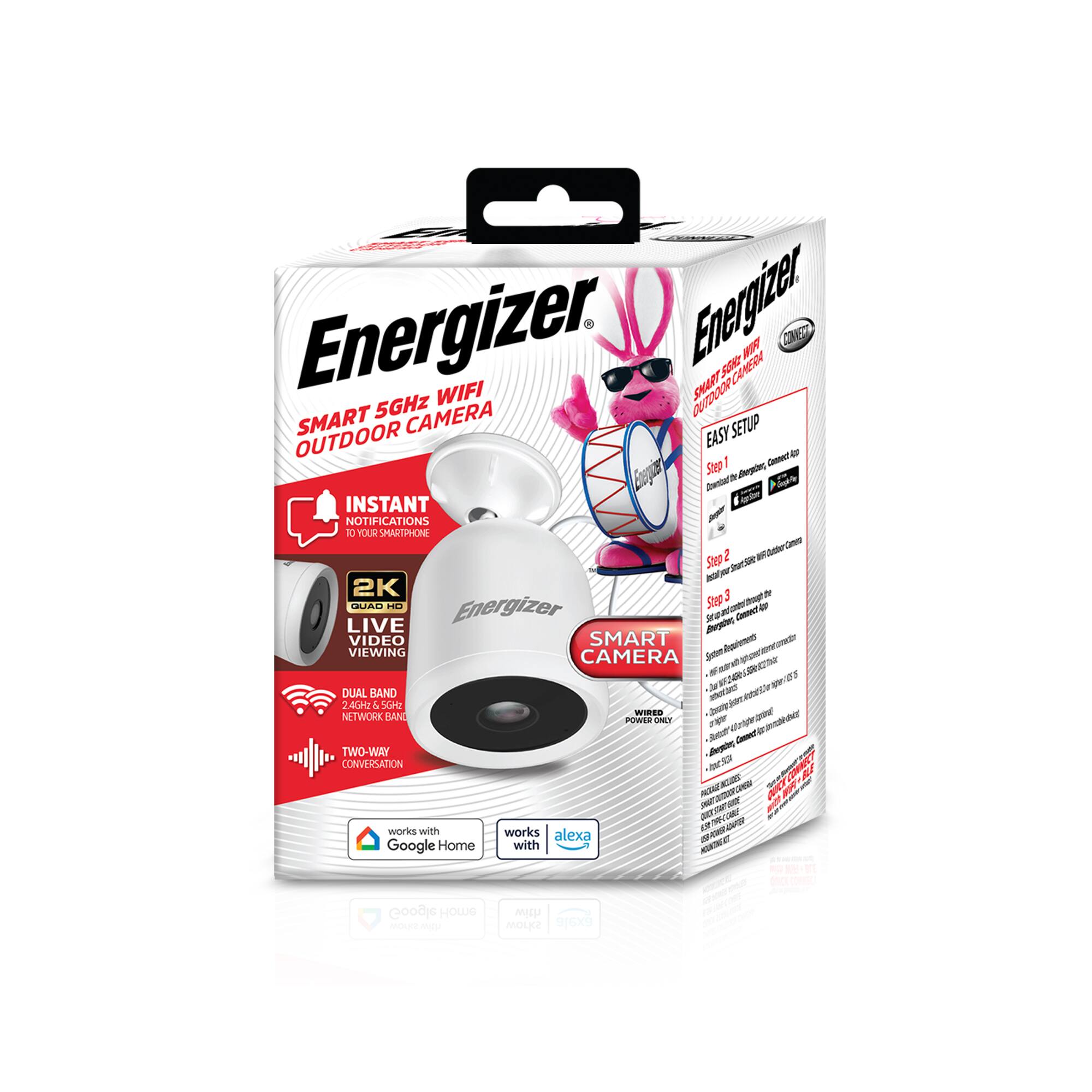 Energizer ASR HERA CN WIFI SHART 5GHz CAMERA SMART EASY SETUP OUTDOOR GNT - Sp I U Besoe Jrenta C INSTANT NOTIFICATIONS - DI OLM MHON - SP 2 DE -ino_tr dt - 2K j . GUAD HL Stp - t t Energizer Ja Cm LIVE Ars VIDEO SMART VIEWING Ron CAMERA gom on - C O LON 23 -3 Wn - DUAL BAND - dF vutan 24GH & S - NETWORK HAND WIS bevy - r PCR UNT   n W Unttae Ser Cat TWO-WAY CONVERSATION - C o  ATRR o - TE WT anl - - works with alexa - - Google Home with Goodje Home e  with S220M B16x9

Energizer SMART 5GHz WIFI OUTDOOR CAMERA
INSTANT NOTIFICATIONS TO YOUR SMARTPHONE
2K QUAD HD LIVE VIDEO VIEWING
DUAL BAND NETWORK HANDOFF
TWO-WAY CONVERSATION
works with Google Home
works with Alexa