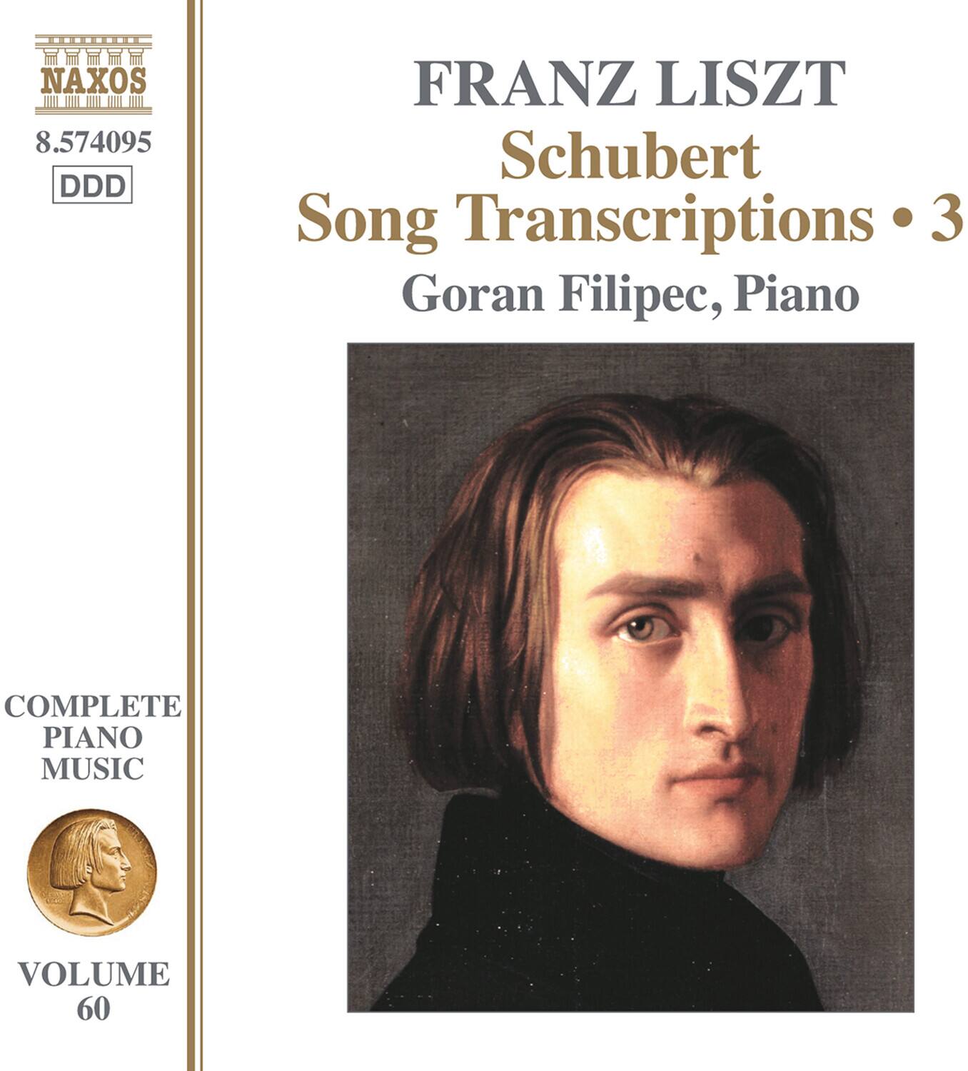 NAXOS  
8.574095  
DDD  

FRANZ LISZT  
Schubert  
Song Transcriptions • 3  
Goran Filipec, Piano  

COMPLETE PIANO MUSIC  
VOLUME 60