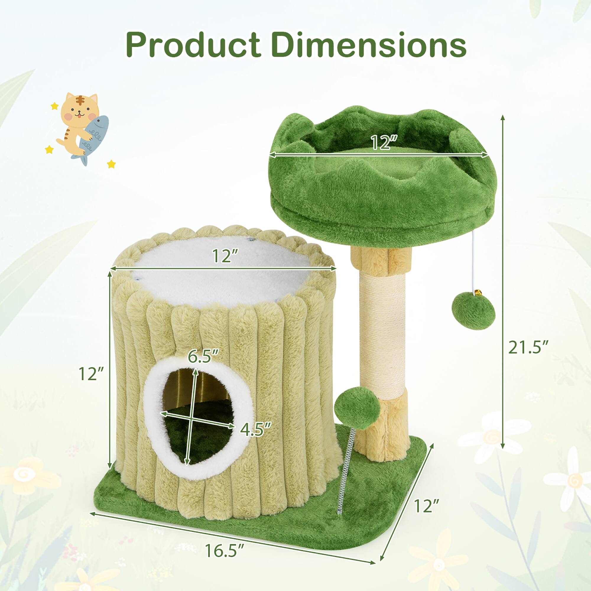 Product Dimensions:  
- Height: 21.5"  
- Width: 12"  
- Depth: 12"  
- Base Diameter: 12"  
- Tunnel Diameter: 6.5"  
- Tunnel Height: 4.5"  
- Overall Length: 16.5"