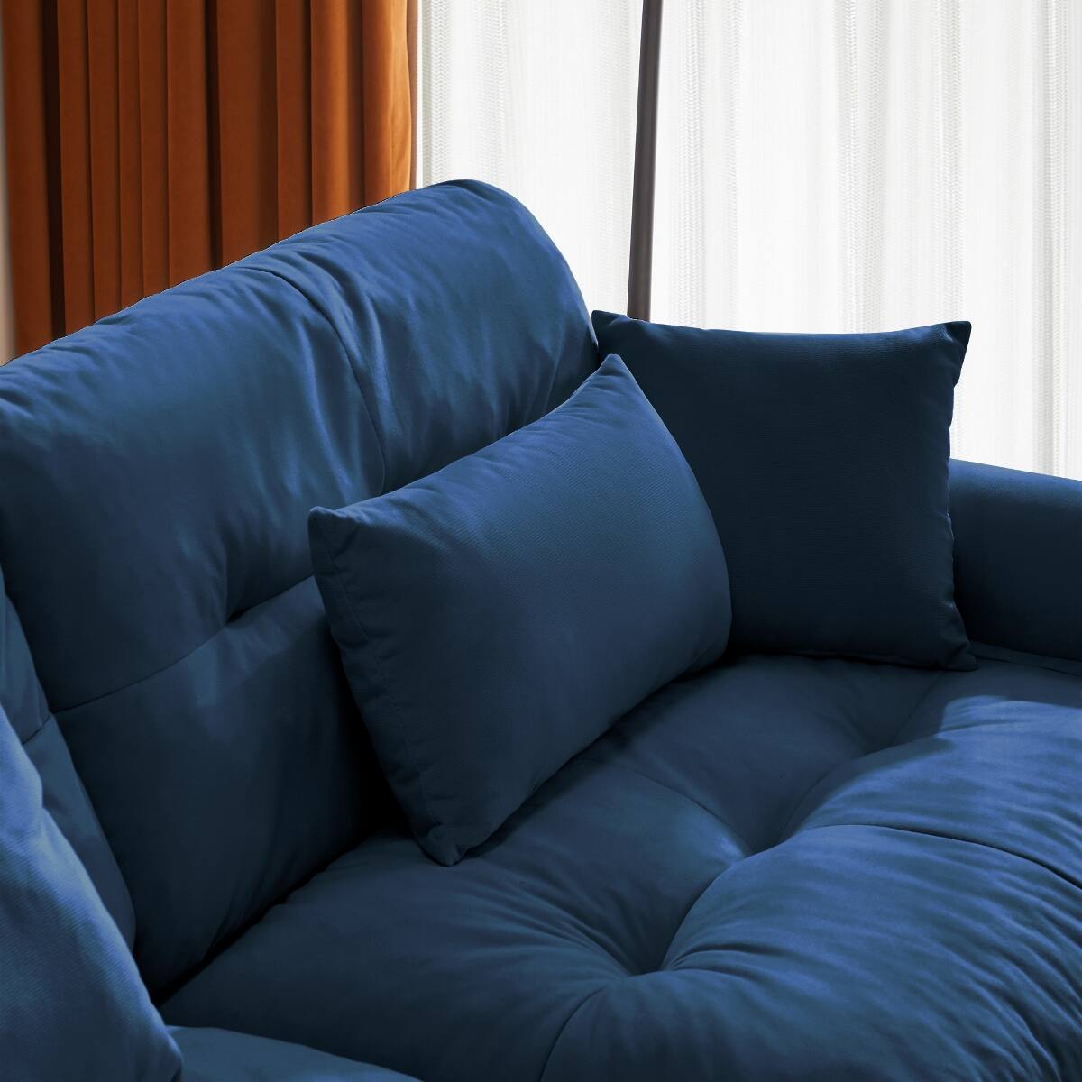 Alt View 3. Ropilly - Ropilly Blue Velvet Sofa Single Seat Sofa with Pillows Deep Seat Modular Sofa Section - Blue.
