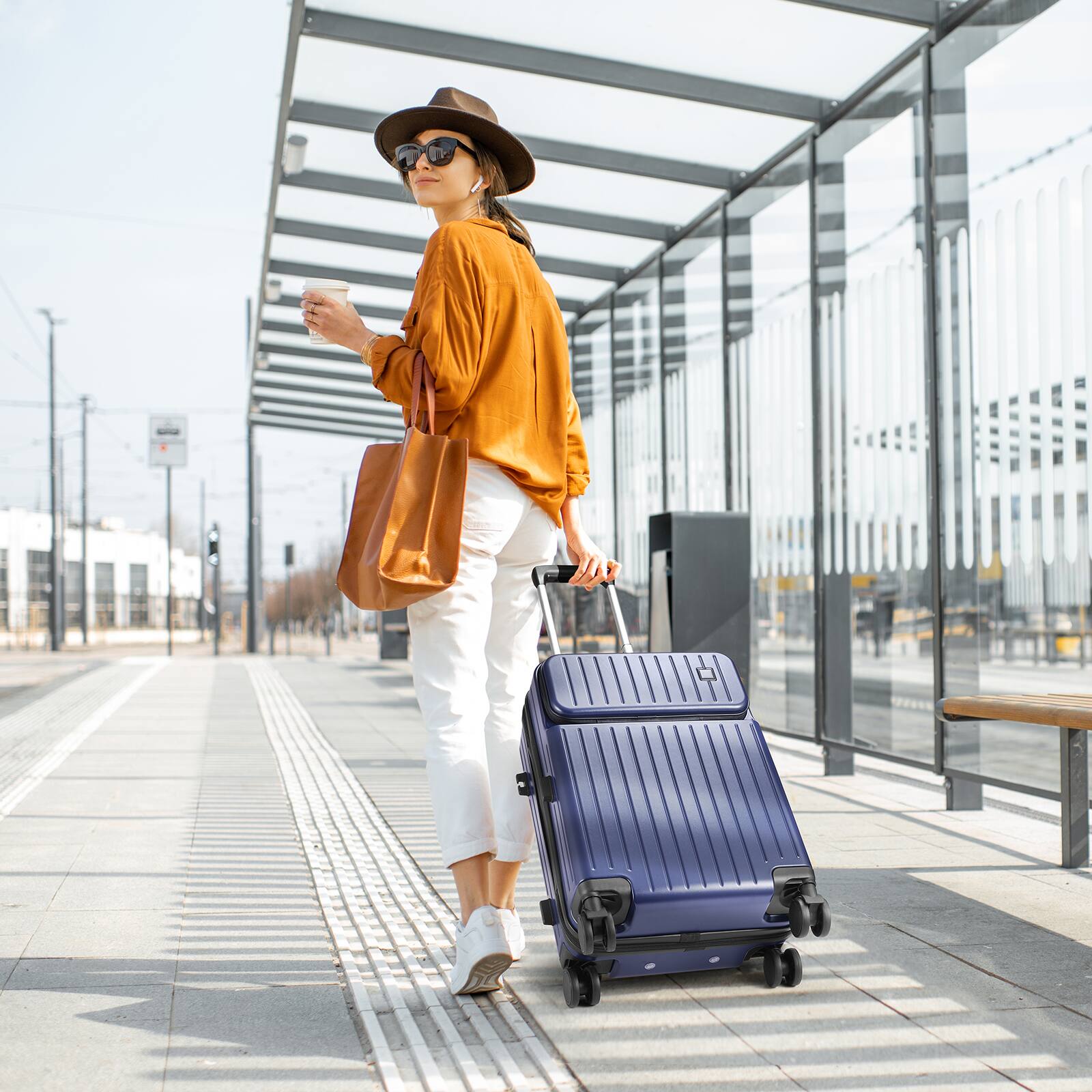 Alt View 7. Sugift - Modern 20″ Carry On Luggage with Front Pocket, TSA Lock, Spinner Wheels, and Organized Interior - Navy.