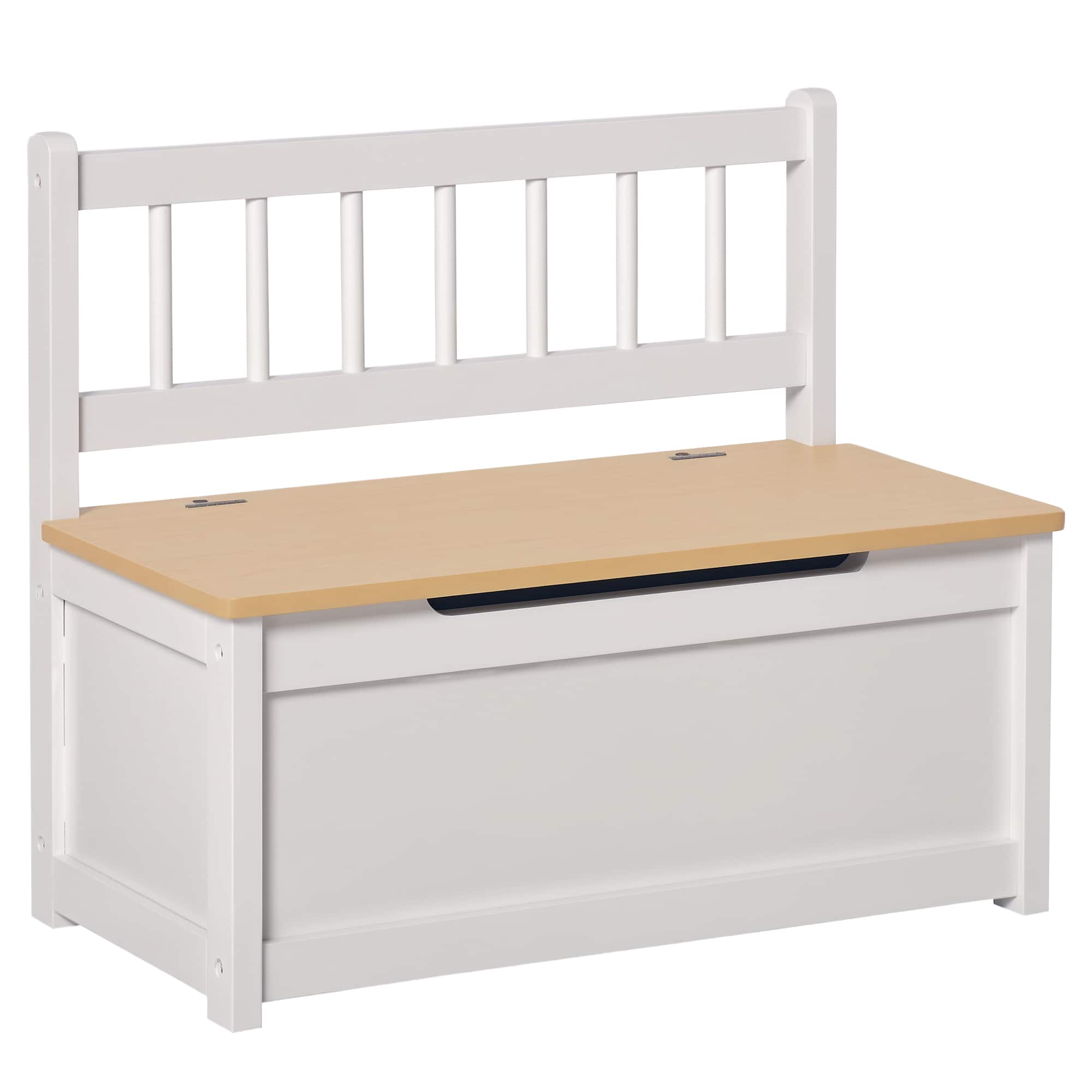 Qaba - Kids Wooden Toy Organizer Chest Storage Box with Seat Bench Cabinet Chunk Cube with Safety Pneumatic Rod - White price history on PriceWatchPro