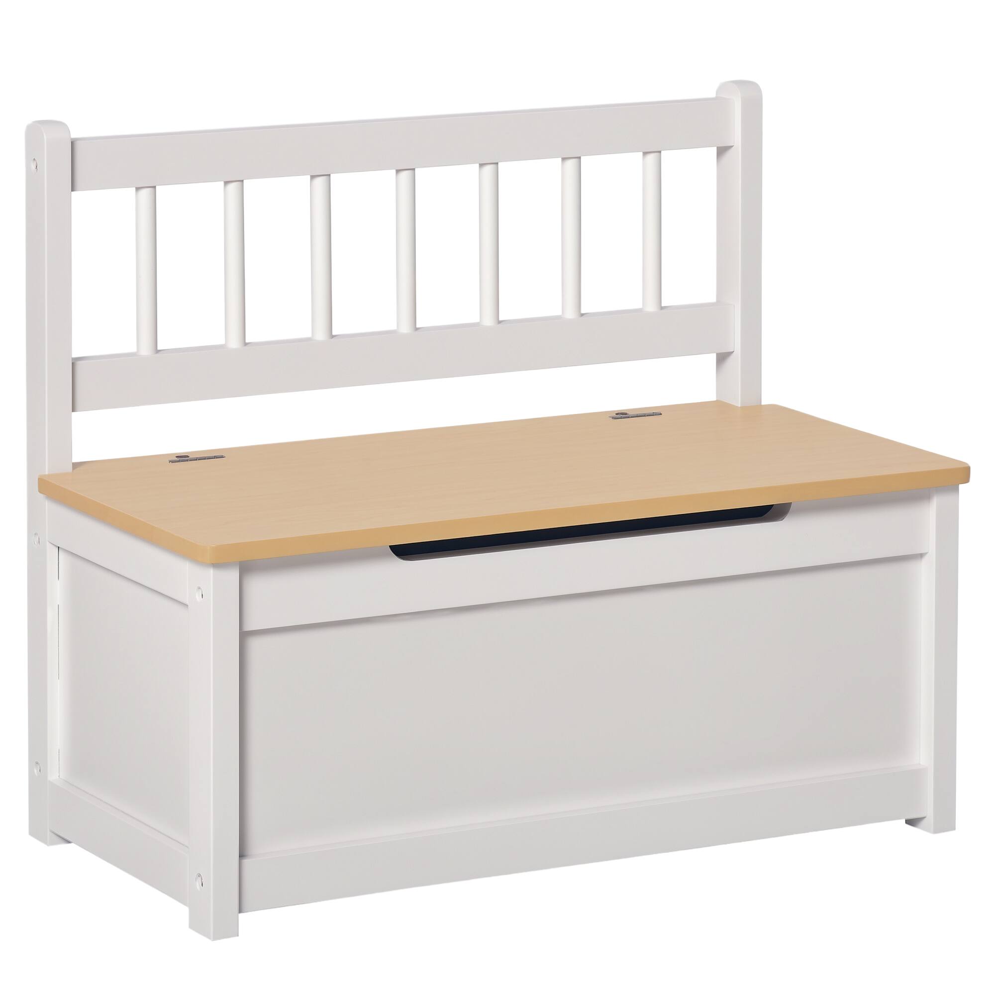 Front. Qaba - Kids Wooden Toy Organizer Chest Storage Box with Seat Bench Cabinet Chunk Cube with Safety Pneumatic Rod - White.