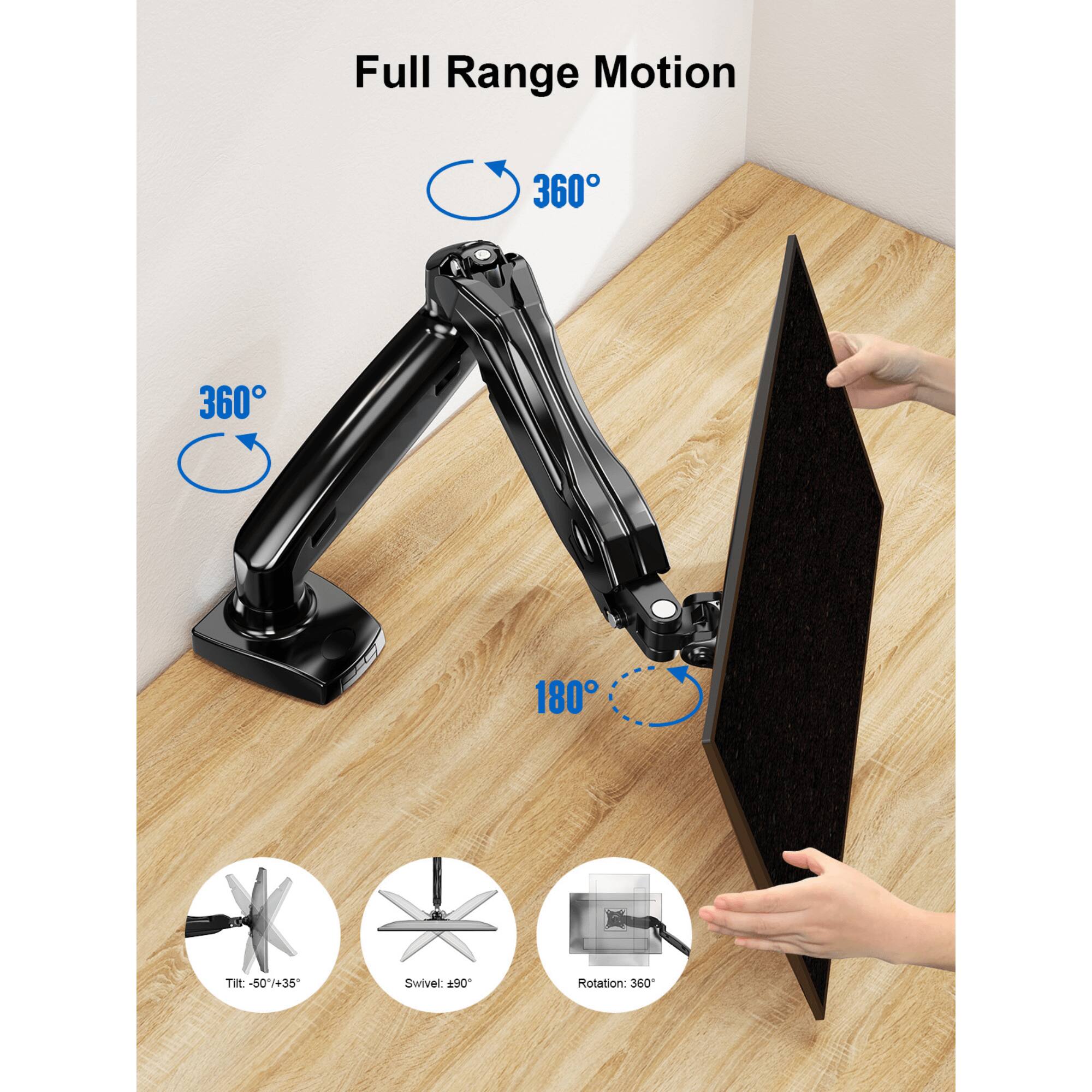 Full Range Motion, 360, 360, 180, Tilt: -50+35, Swivel: 90, Rotation: 360
