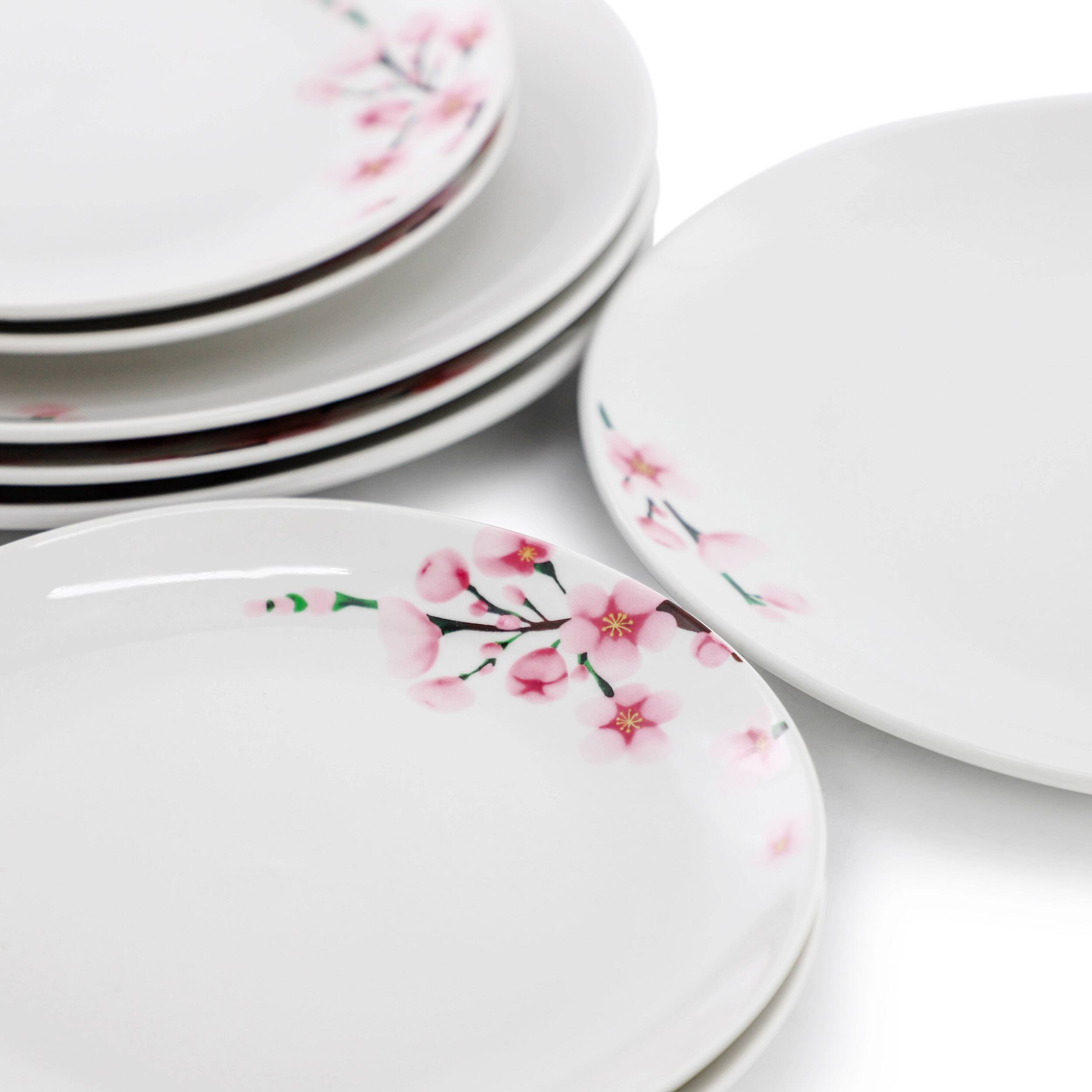 Alt View 1. Elama - Elama Tamara 12 Piece Cherry Blossom Porcelain Dinnerware Set, Service for 4 in White and Pink - White and Pink.