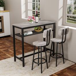APRILSOUL - Bar Table and Chairs Set Square Table 2 Stools Dining Pub Set 2 Space Saving Grey - Gray