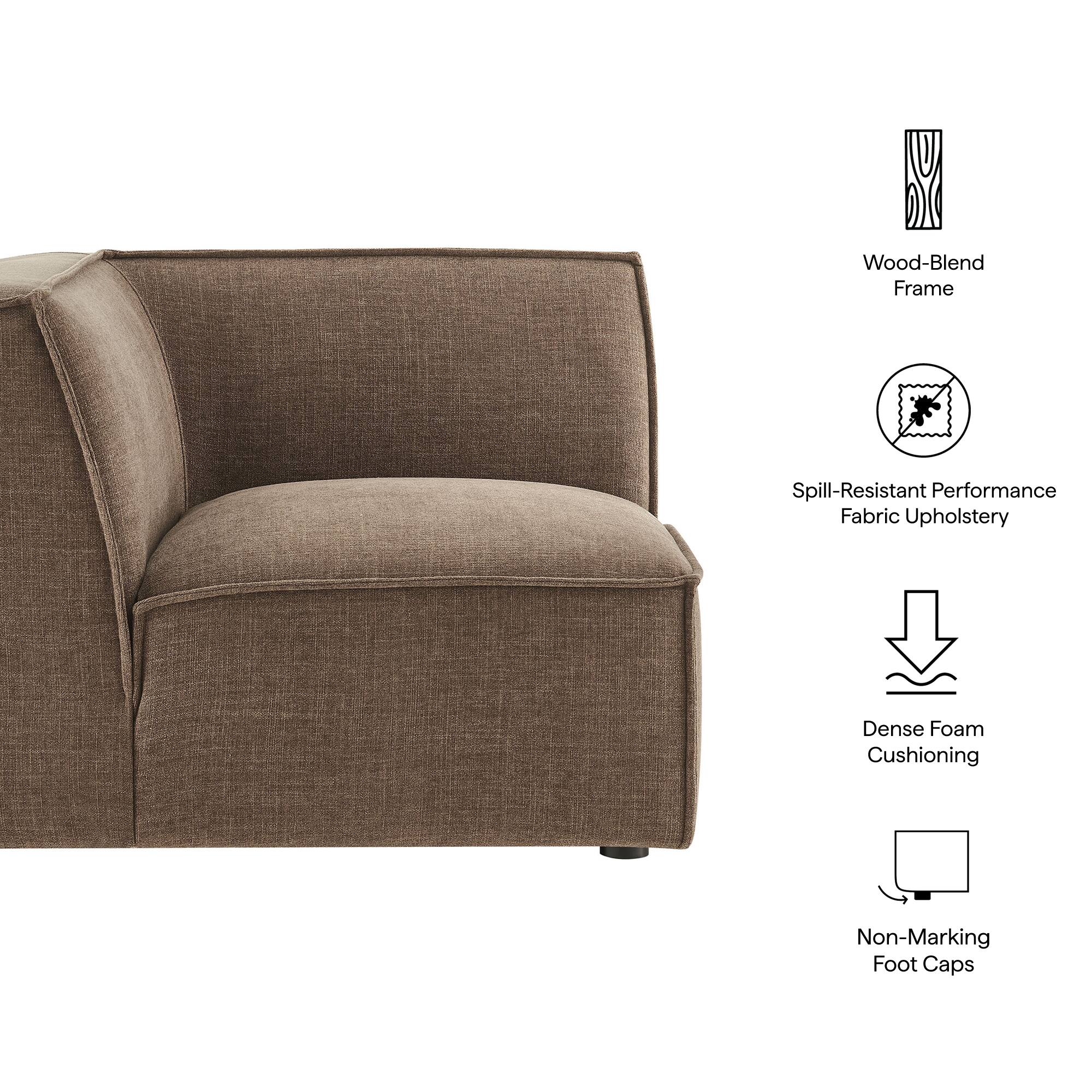 Wood-Blend Frame  
Spill-Resistant Performance Fabric Upholstery  
Dense Foam Cushioning  
Non-Marking Foot Caps