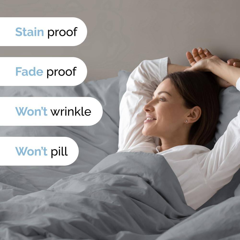 Stain proof  
Fade proof  
Won't wrinkle  
Won't pill