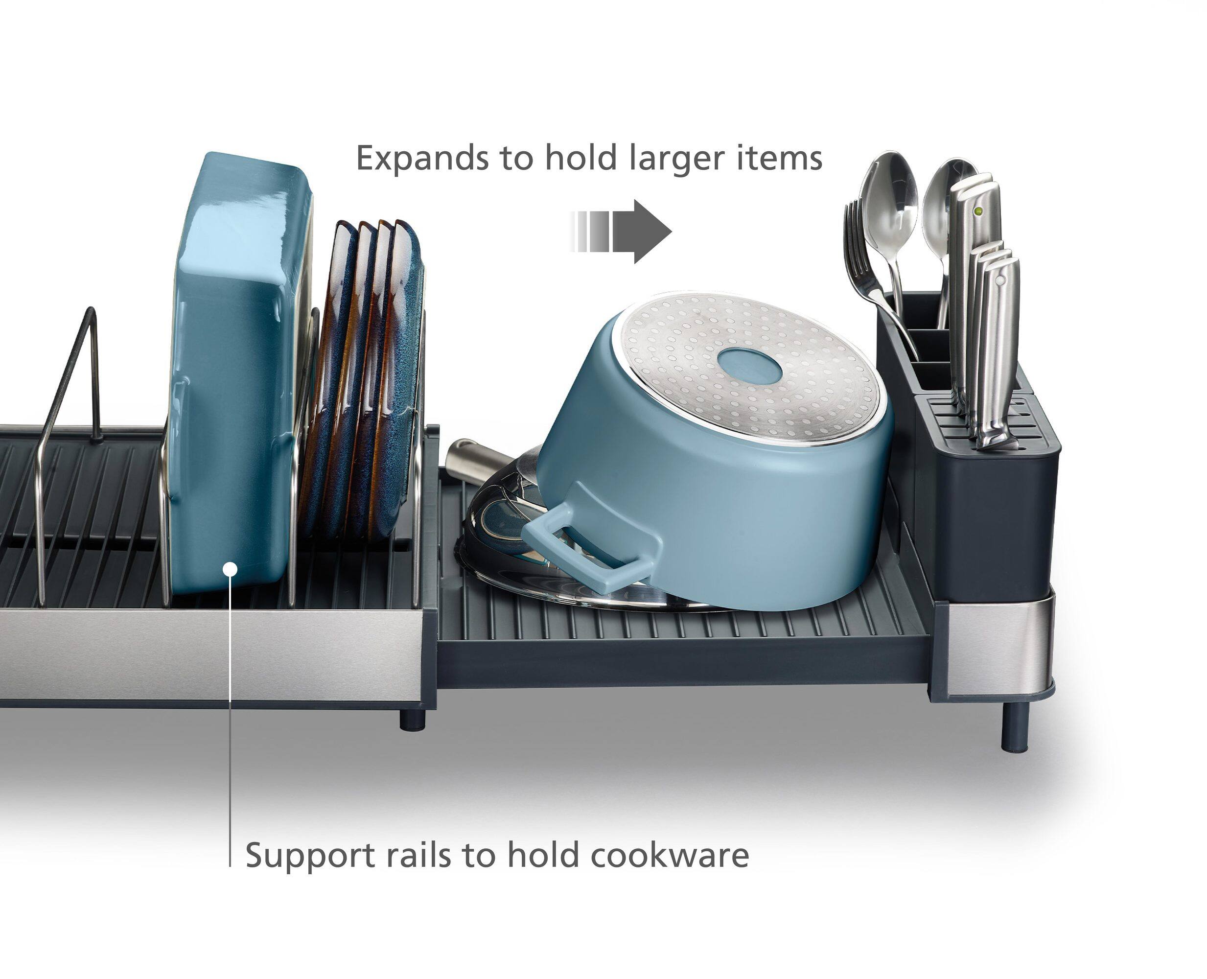 Expands to hold larger items

Support rails to hold cookware