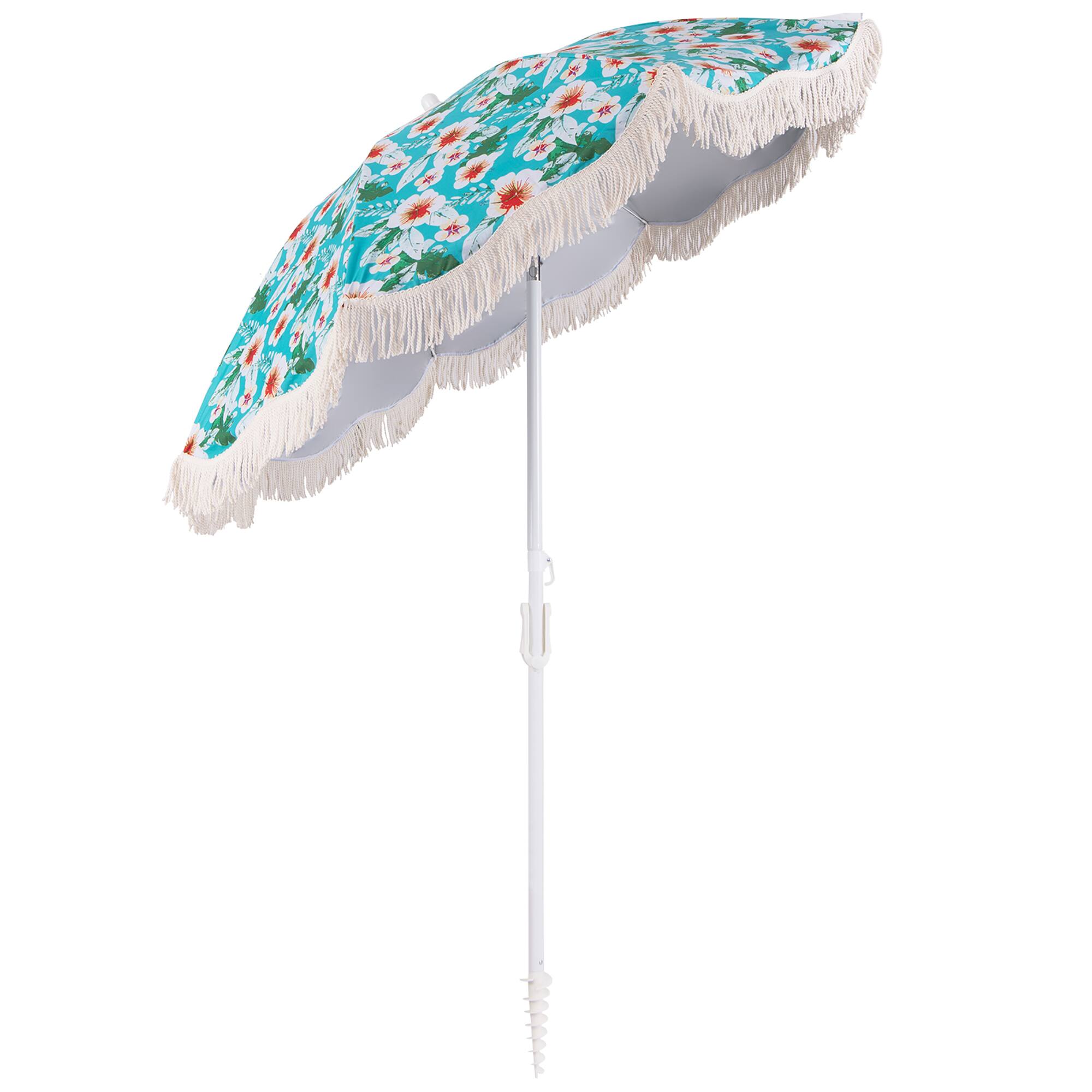 Alt View 9. Gymax - Gymax 6.5 FT Beach Umbrella w/ Fringe Tassel Umbrella w/ Push Button Tilt Sand Anchor Green - Green.