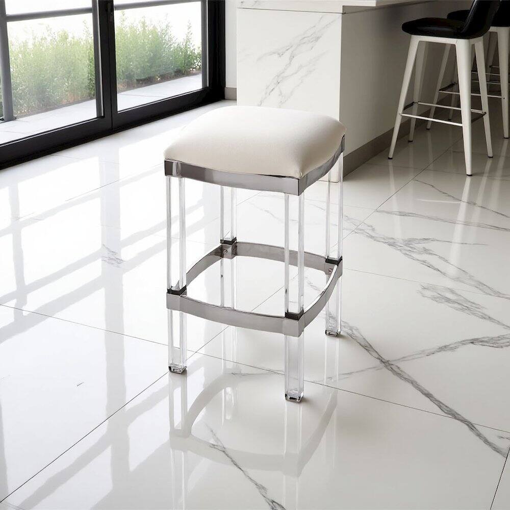 Alt View 3. Starlight Canyon Home - White Acrylic Stool with Leather Seat for Counter Use - Clear Bar Stools - White.