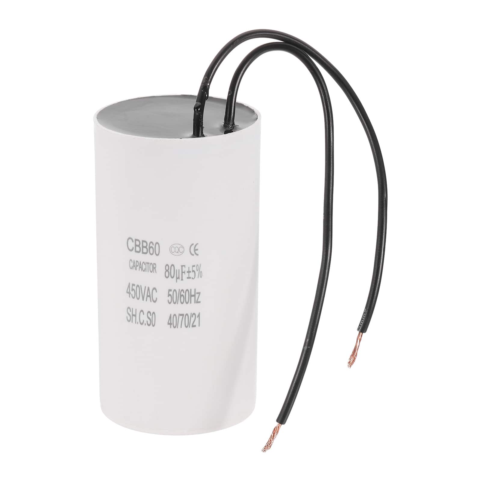 Unique Bargains - 80uF CBB60 Running Capacitor, AC 450V 2 Wires 50/60Hz for Refrigerators, Washing Machines, Water Pumps - White