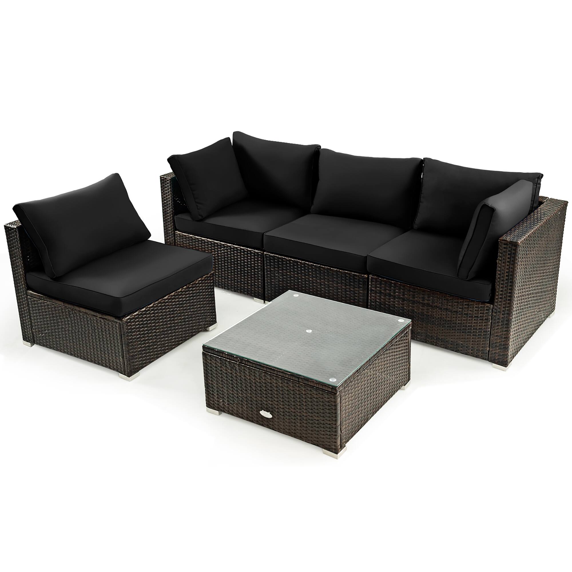 Alt View 7. Costway - 5PCS Patio Rattan Furniture Set Cushioned Sofa Chair Coffee Table - Black.