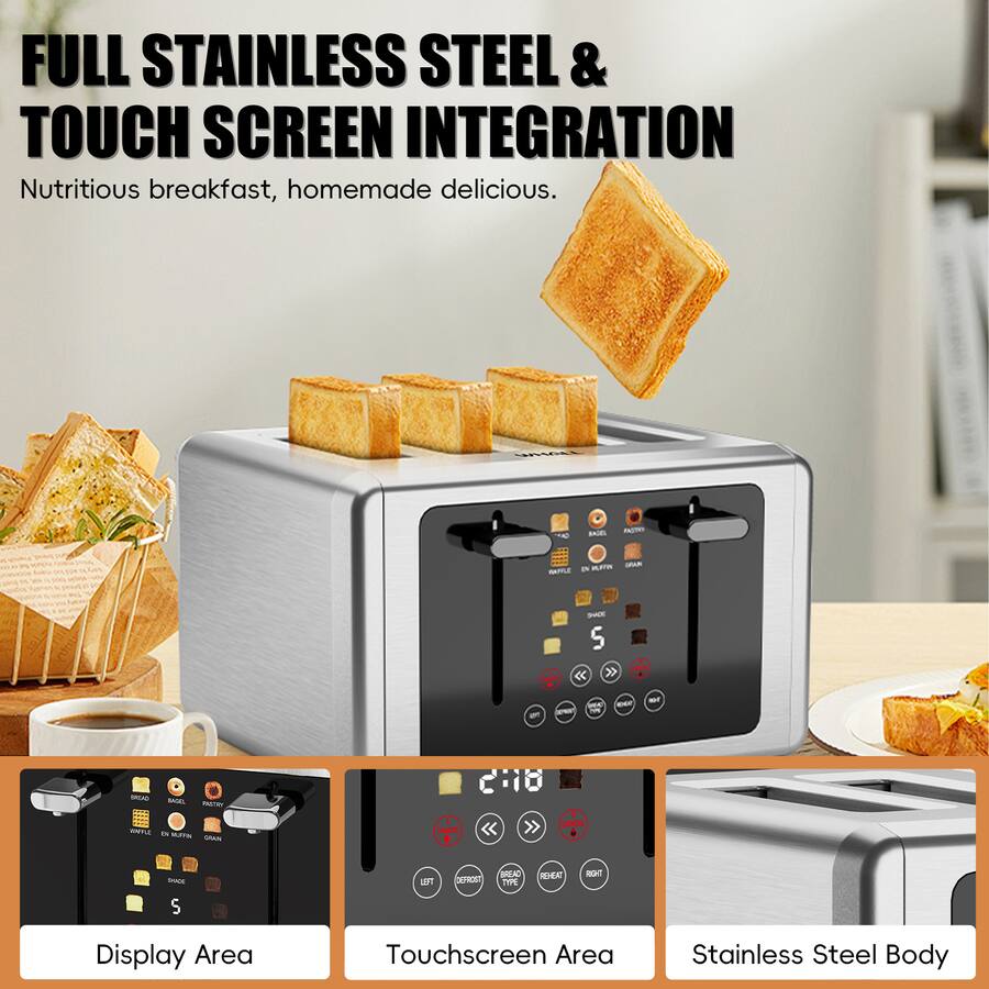 Wall Mounted Toaster WHALL 4 Slice Touchscreen Toaster, with Digital Timer, Multiple Bread ...
