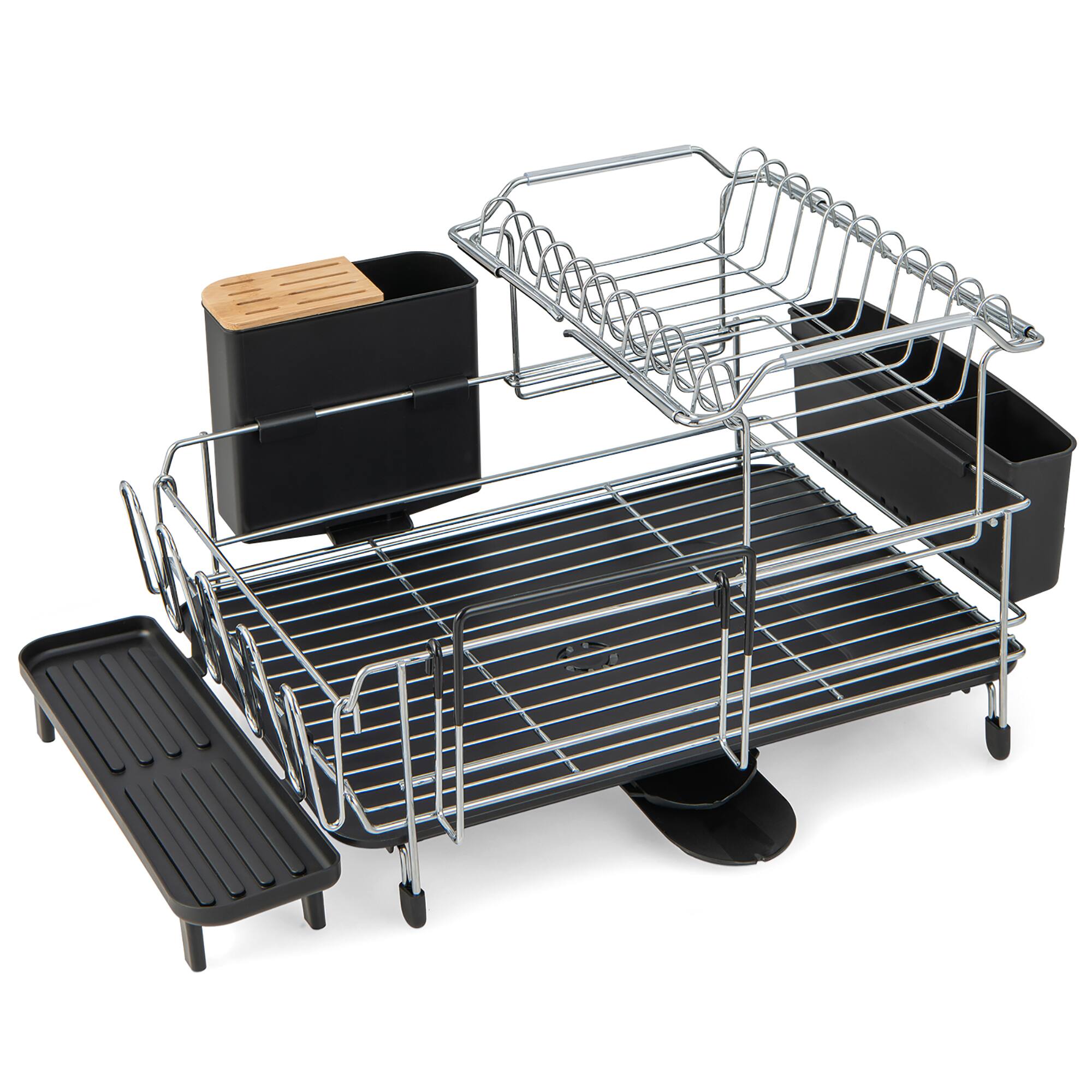 Alt View 7. Costway - Costway 2 Tier Dish Drying Rack Rustproof Dish Rack and Drainboard Set Kitchen Counter - Silver.
