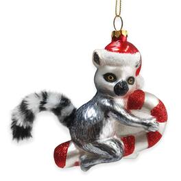 OrnamentallyYou - Lemur Draped in Christmas Fun Glass Christmas Ornament Madagascar Ring Tailed Monkey - Multi-colored