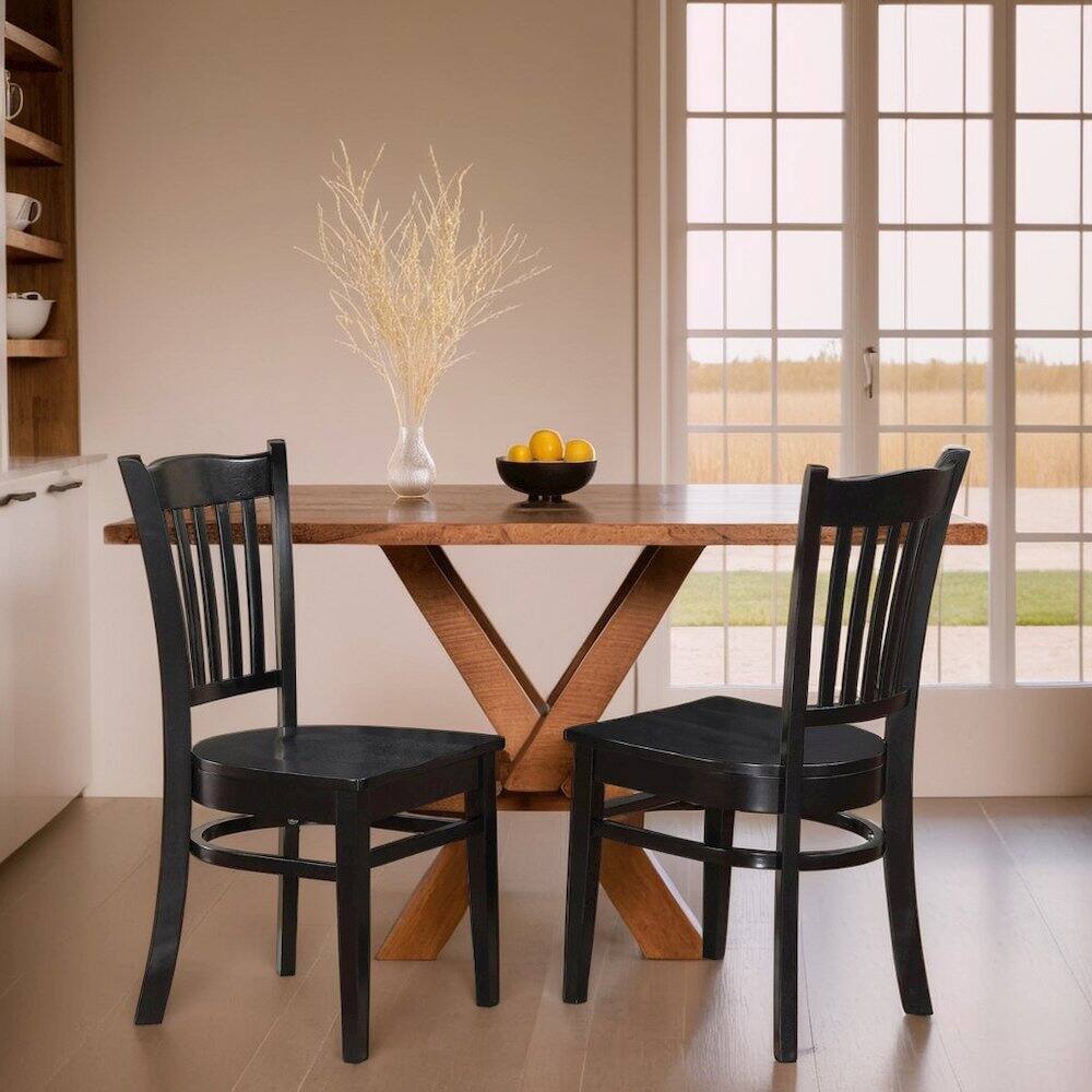 Angle. FurniFact - Set of 2 Wooden Dining Chairs with Black Finish for Kitchen or Dining - Black.