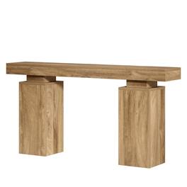 Kadyn - Geometric Base Console Table - Minimalist Sofa Side Table, Natural Wood Living Room Accessory, Entryway Decor - Brown