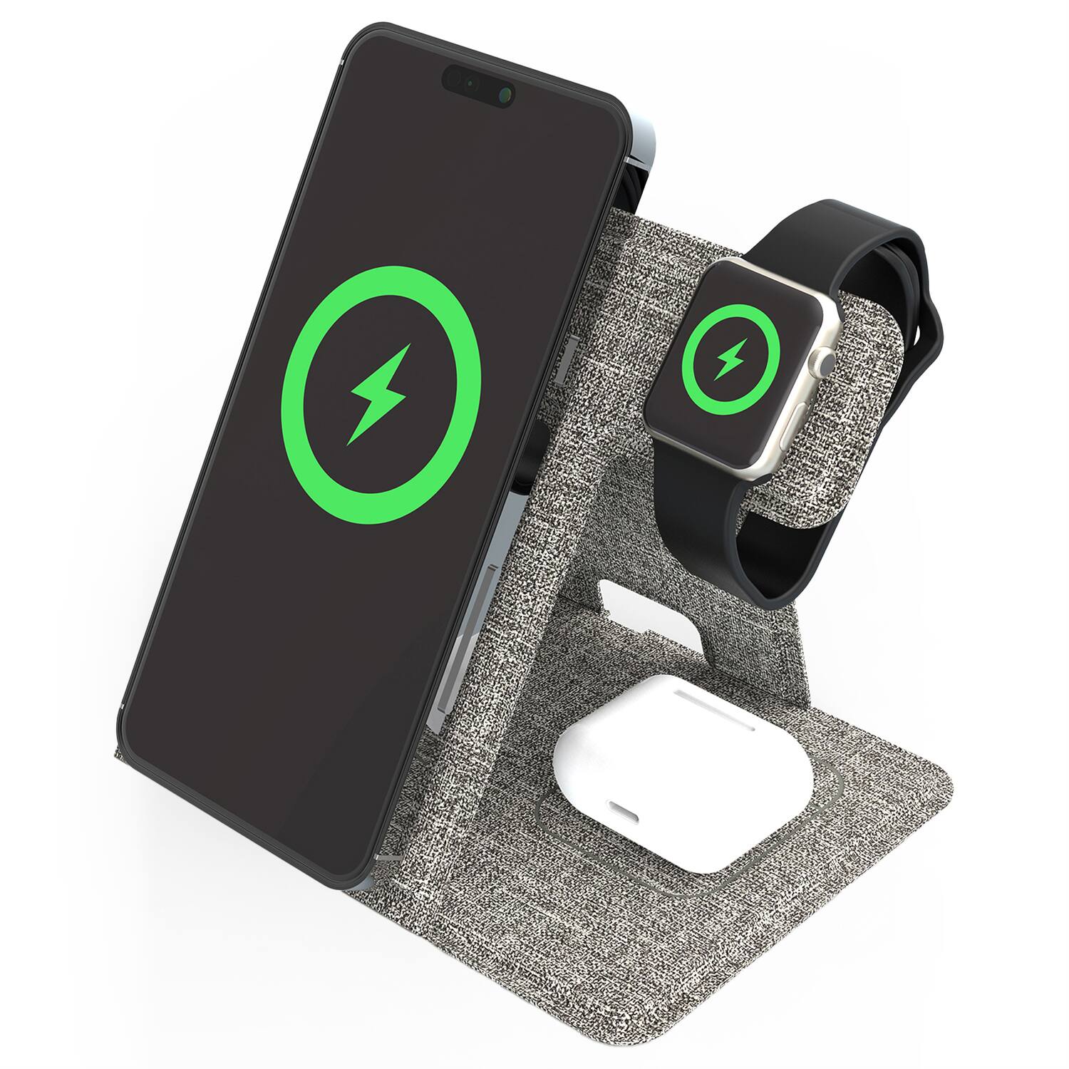 Left. Digipower - 15W 3-in-1 Folding MagSafe Travel Charger for Apple Devices - Black.