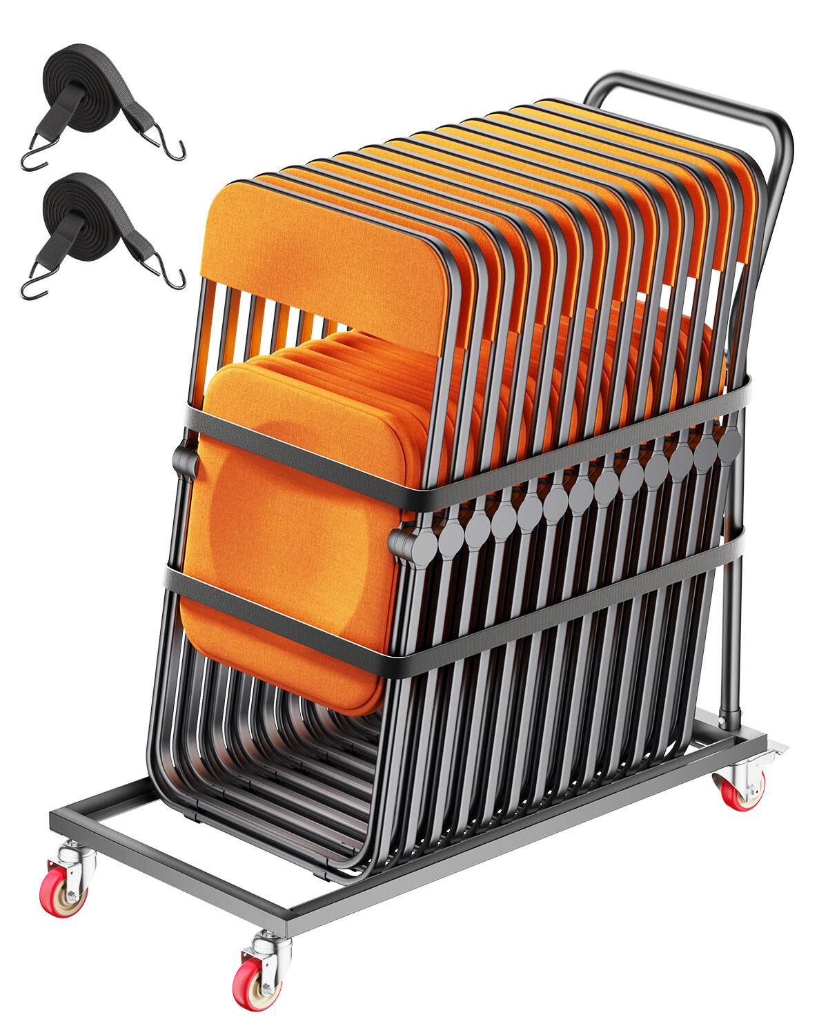 VEVOR - Folding Chair Rack, 300 LBS Capacity, L-shape Vertical Placement Chair Cart for 25 Chairs, Metal Chair Storage Dolly - Black