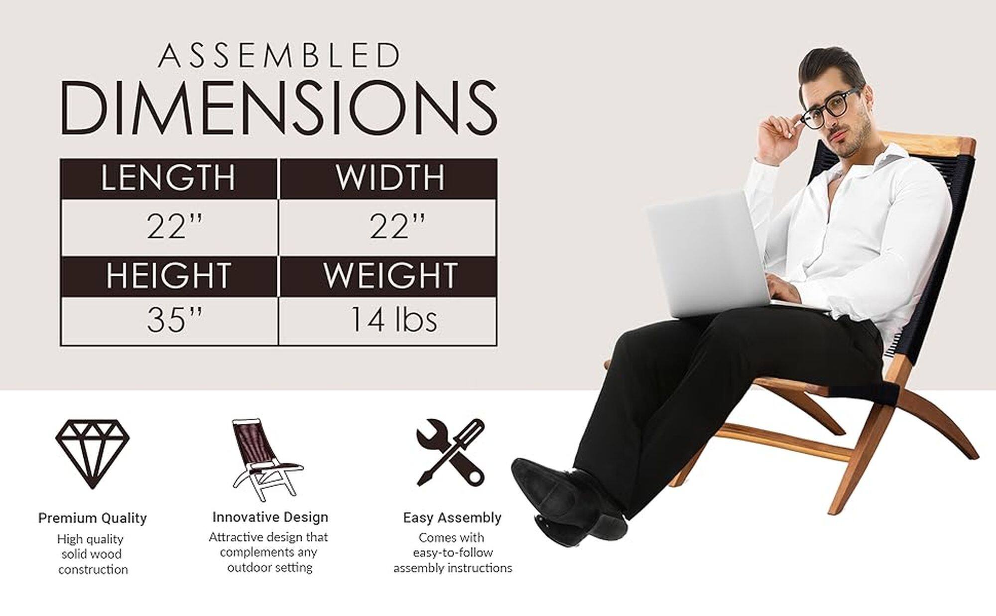 Assembled Dimensions: Length: 22" Width: 22" Height: 35" Weight: 14 lbs. Premium Quality: High quality solid wood construction. Innovative Design: Attractive design that complements any outdoor setting. Easy Assembly: Comes with easy-to-follow assembly instructions.