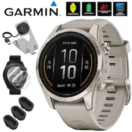 Garmin - Epix Pro (Gen 2), 42mm, Sapphire, Soft Gold Steel w/ Accessories Bundle - Soft Gold|Light Sand - (2024)