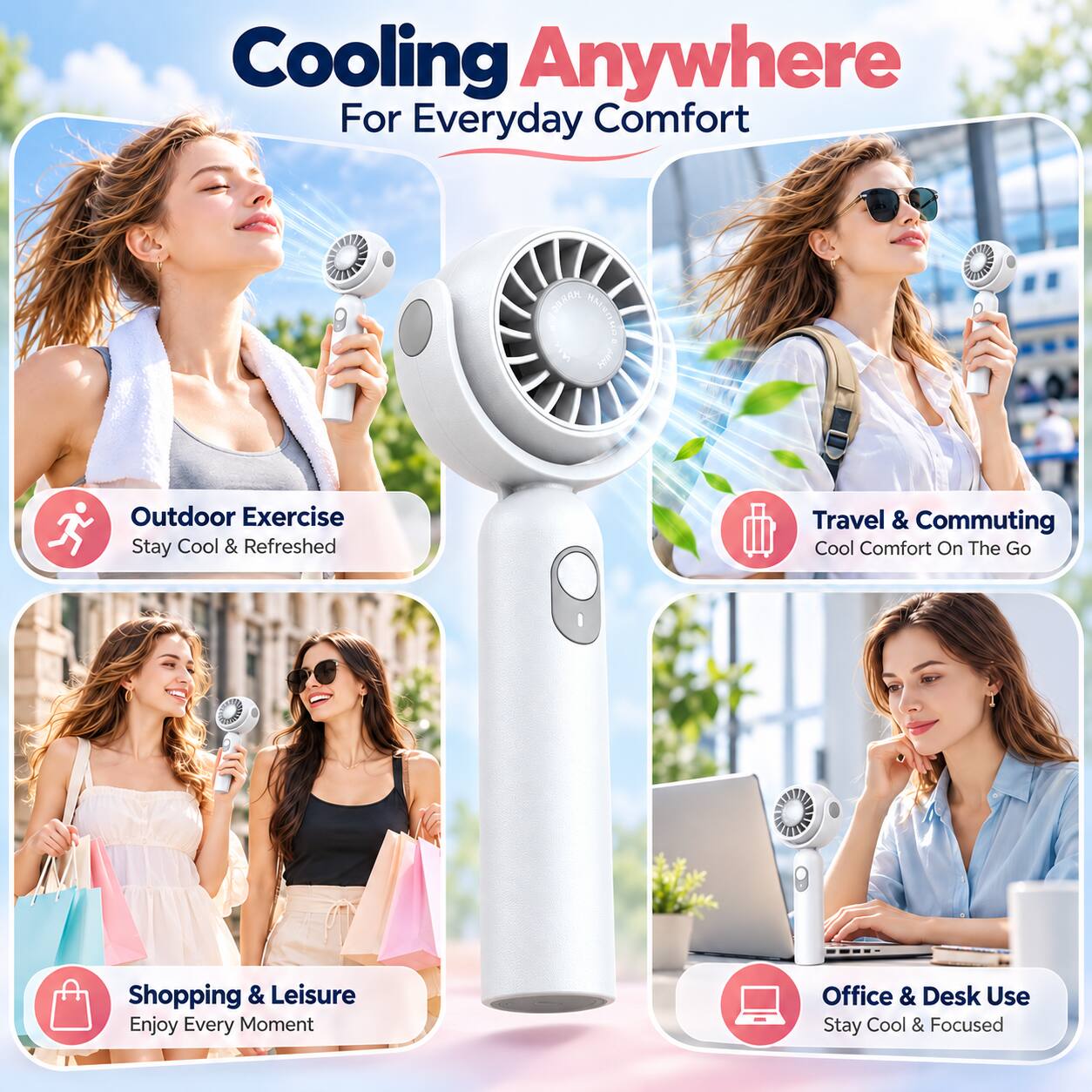 Cooling Anywhere For Everyday Comfort

Outdoor Exercise Stay Cool & Refreshed

Travel & Commuting Cool Comfort On The Go

Shopping & Leisure Enjoy Every Moment

Office & Desk Use Stay Cool & Focused