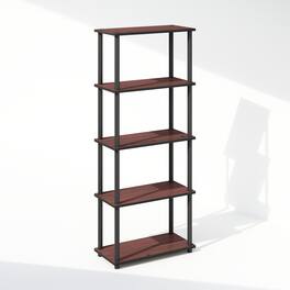 Furinno - Turn-N-Tube 5-Tier Multipurpose Compact Display Rack, Shelving Unit, Bookcase - Dark Cherry/Black